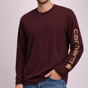 Carhartt Sleeve Logo Long Sleeve Shirt XL Loose Fit Maroon Cotton